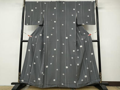 平和屋着物●上質な小紋　型染め　雪輪草花文　正絹　逸品　CABH9934ut