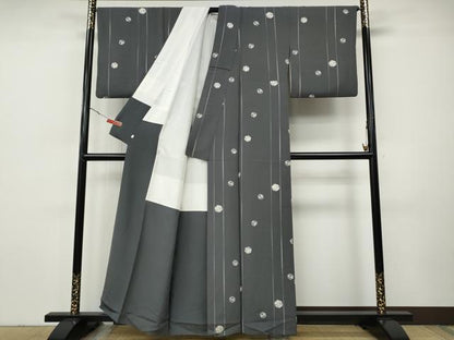 平和屋着物●上質な小紋　型染め　雪輪草花文　正絹　逸品　CABH9934ut