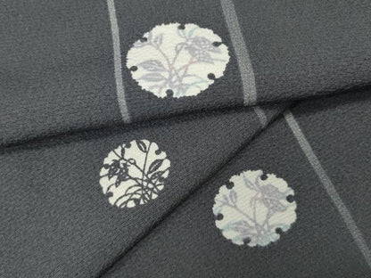 平和屋着物●上質な小紋　型染め　雪輪草花文　正絹　逸品　CABH9934ut