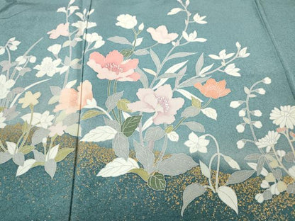 平和屋着物●訪問着　草花文　暈し染め　金彩　正絹　逸品　CABH9935ut