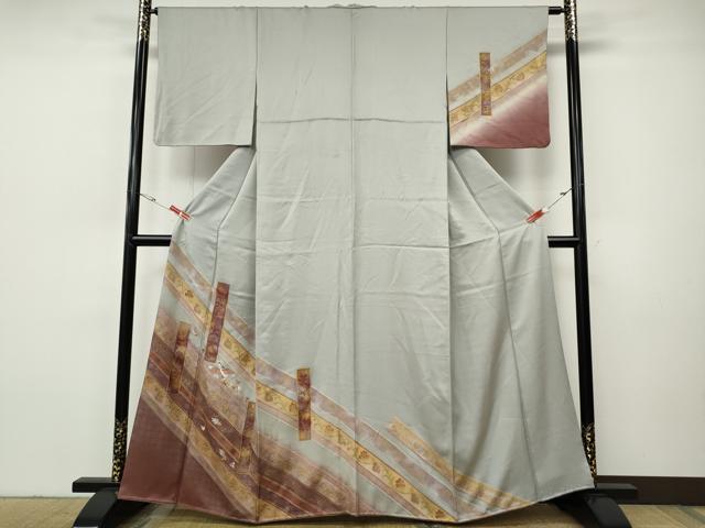 平和屋着物●中国三大刺繍　スワトウ刺繍　訪問着　飛鶴短冊花文　暈し染め　金彩　正絹　逸品　CABH9936ut