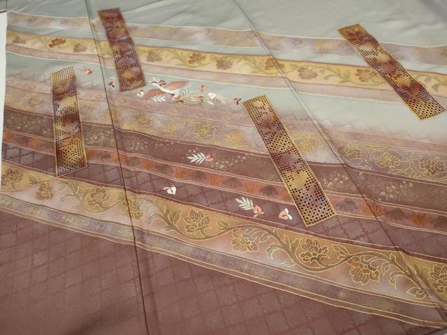 平和屋着物●中国三大刺繍　スワトウ刺繍　訪問着　飛鶴短冊花文　暈し染め　金彩　正絹　逸品　CABH9936ut