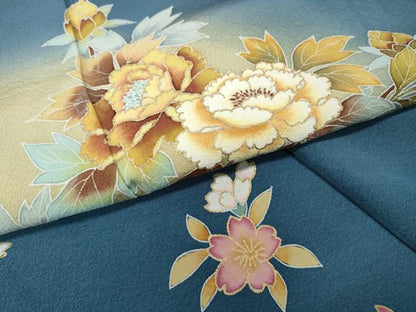 平和屋着物●訪問着　草花文　暈し染め　金彩　正絹　逸品　CABH9938ut