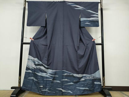 平和屋着物●訪問着　本場縞大島紬　遠山文　正絹　逸品　CABH9941ut
