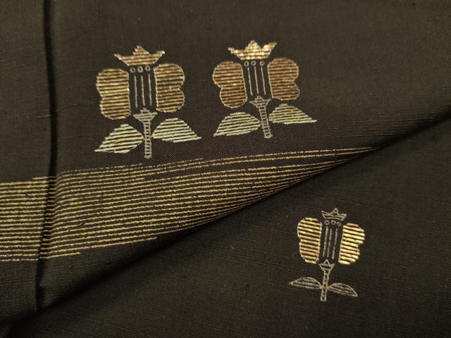 平和屋着物●訪問着　紬地　竹屋町刺繍　草花文　金彩　正絹　逸品　CABH9942ut