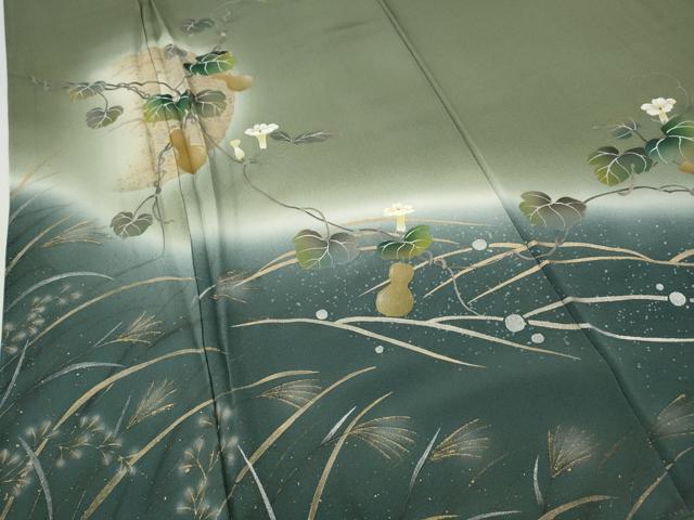 平和屋着物●螺鈿作家　藤本隆士　訪問着　螺鈿　飛鶴瓢箪蔦の葉花文　暈し染め　金銀彩　正絹　逸品　CABH9944ut