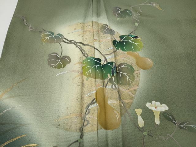 平和屋着物●螺鈿作家　藤本隆士　訪問着　螺鈿　飛鶴瓢箪蔦の葉花文　暈し染め　金銀彩　正絹　逸品　CABH9944ut