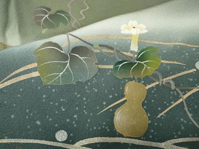 平和屋着物●螺鈿作家　藤本隆士　訪問着　螺鈿　飛鶴瓢箪蔦の葉花文　暈し染め　金銀彩　正絹　逸品　CABH9944ut