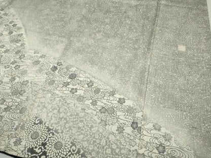 平和屋着物●訪問着　作家物　紬地　絞り　型染め　菊唐草吉祥文　正絹　逸品　CABH9945ut