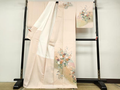 平和屋着物●訪問着　駒刺繍　地紙草花文　暈し染め　金彩　ロング丈　正絹　逸品　CABH9947ut