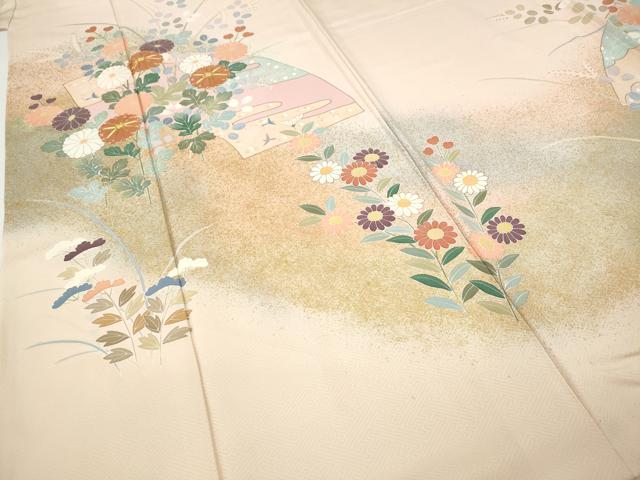 平和屋着物●訪問着　駒刺繍　地紙草花文　暈し染め　金彩　ロング丈　正絹　逸品　CABH9947ut