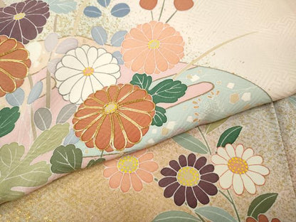 平和屋着物●訪問着　駒刺繍　地紙草花文　暈し染め　金彩　ロング丈　正絹　逸品　CABH9947ut