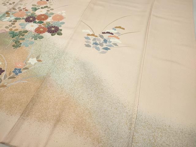 平和屋着物●訪問着　駒刺繍　地紙草花文　暈し染め　金彩　ロング丈　正絹　逸品　CABH9947ut