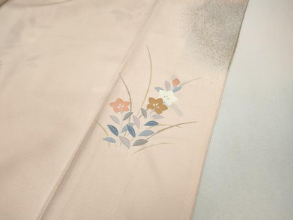 平和屋着物●訪問着　駒刺繍　地紙草花文　暈し染め　金彩　ロング丈　正絹　逸品　CABH9947ut