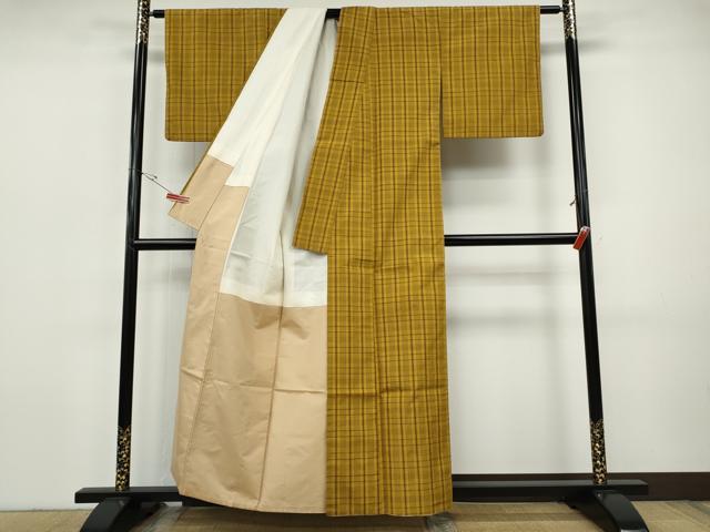 平和屋着物●無形文化財　本場黄八丈　近藤傳　草木染　手織　紬　格子柄　正絹　逸品　CABH9950ut