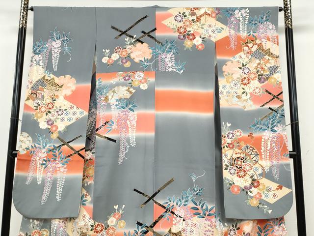 平和屋着物●豪華振袖　駒刺繍　糸巻き鼓花文　暈し染め　金彩　正絹　逸品　CABH9953ut