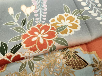 平和屋着物●豪華振袖　駒刺繍　糸巻き鼓花文　暈し染め　金彩　正絹　逸品　CABH9953ut