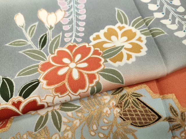 平和屋着物●豪華振袖　駒刺繍　糸巻き鼓花文　暈し染め　金彩　正絹　逸品　CABH9953ut