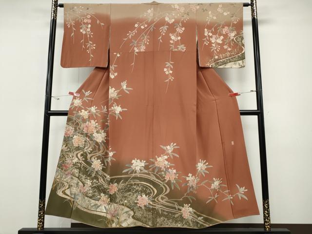平和屋着物●訪問着　作家物　駒刺繍　流水枝花文　金銀彩　正絹　逸品　CABH9955ut