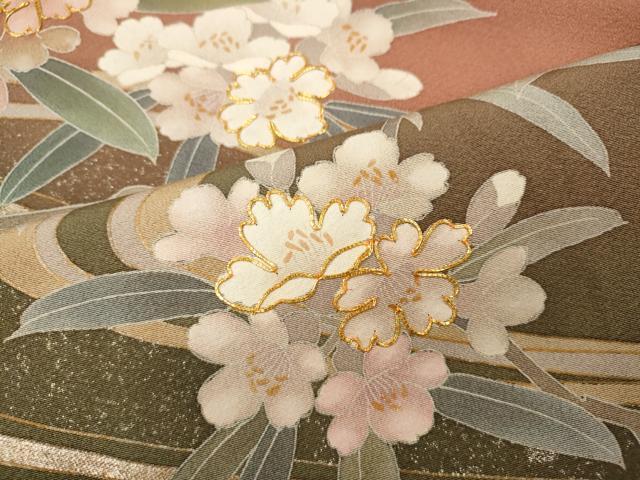 平和屋着物●訪問着　作家物　駒刺繍　流水枝花文　金銀彩　正絹　逸品　CABH9955ut