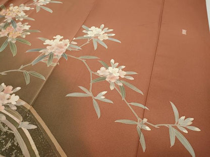 平和屋着物●訪問着　作家物　駒刺繍　流水枝花文　金銀彩　正絹　逸品　CABH9955ut