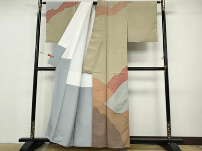 平和屋着物●訪問着　紬地　霞文　正絹　逸品　CABH9956ut