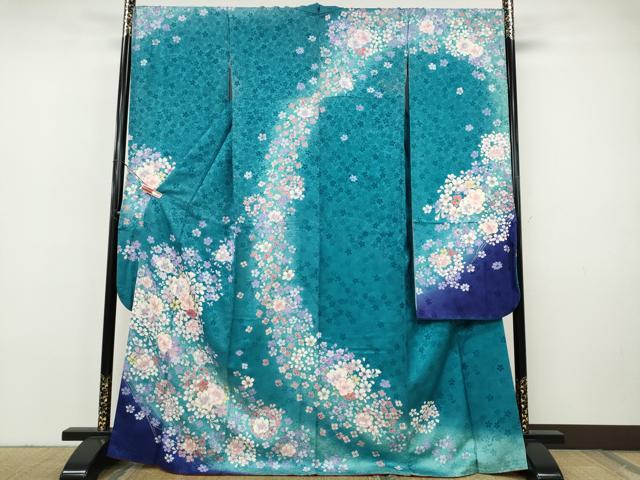 平和屋着物●豪華振袖　駒刺繍　舞花文　暈し染め　金彩　正絹　逸品　CABH9957ut