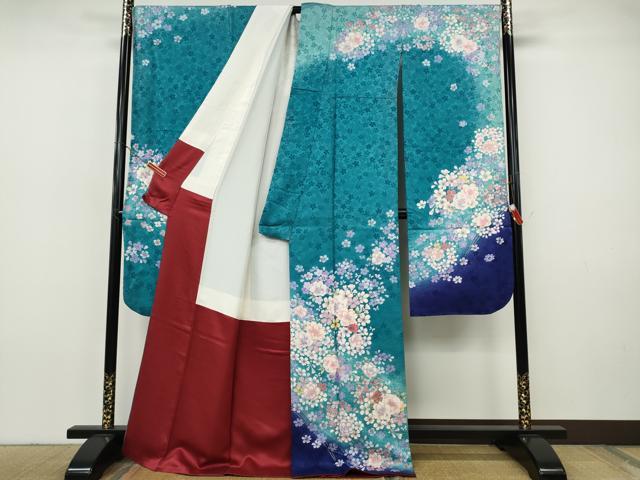 平和屋着物●豪華振袖　駒刺繍　舞花文　暈し染め　金彩　正絹　逸品　CABH9957ut