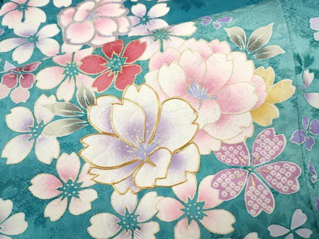 平和屋着物●豪華振袖　駒刺繍　舞花文　暈し染め　金彩　正絹　逸品　CABH9957ut