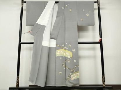 平和屋着物●訪問着　駒刺繍　飛鳥吉祥花文　金彩　正絹　逸品　CABH9963ut