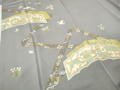 平和屋着物●訪問着　駒刺繍　飛鳥吉祥花文　金彩　正絹　逸品　CABH9963ut