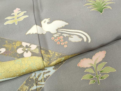 平和屋着物●訪問着　駒刺繍　飛鳥吉祥花文　金彩　正絹　逸品　CABH9963ut