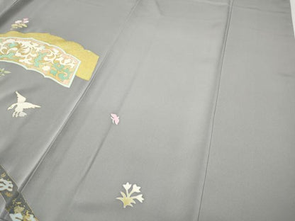 平和屋着物●訪問着　駒刺繍　飛鳥吉祥花文　金彩　正絹　逸品　CABH9963ut