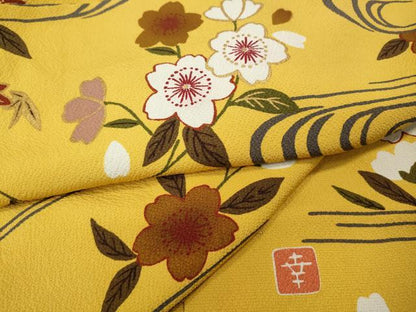 平和屋着物●ファッションデザイナー 花井幸子　小紋　流水花文　金彩　正絹　逸品　CABH9964ut