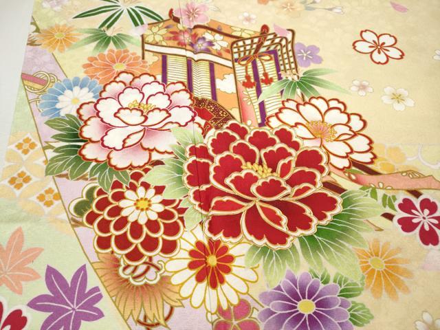 平和屋着物●豪華振袖　熨斗御所車花文　金彩　正絹　逸品　CABH9966ut