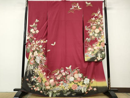 平和屋着物●豪華振袖　舞蝶花車文　暈し染め　金彩　正絹　逸品　CABH9968ut