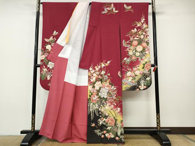 平和屋着物●豪華振袖　舞蝶花車文　暈し染め　金彩　正絹　逸品　CABH9968ut