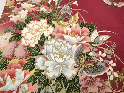 平和屋着物●豪華振袖　舞蝶花車文　暈し染め　金彩　正絹　逸品　CABH9968ut