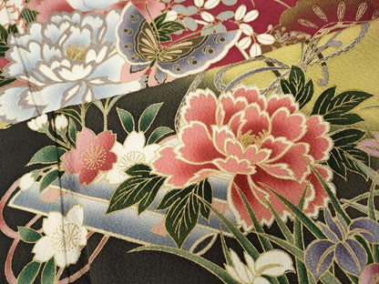 平和屋着物●豪華振袖　舞蝶花車文　暈し染め　金彩　正絹　逸品　CABH9968ut
