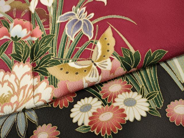 平和屋着物●豪華振袖　舞蝶花車文　暈し染め　金彩　正絹　逸品　CABH9968ut