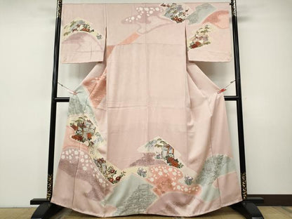 平和屋着物●訪問着　絞り　刺繍　御所車花文　金彩　正絹　逸品　CABH9969ut