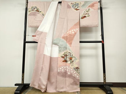 平和屋着物●訪問着　絞り　刺繍　御所車花文　金彩　正絹　逸品　CABH9969ut