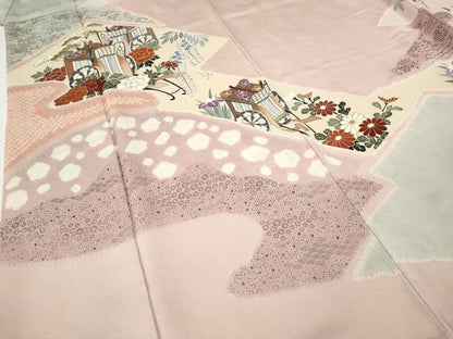 平和屋着物●訪問着　絞り　刺繍　御所車花文　金彩　正絹　逸品　CABH9969ut