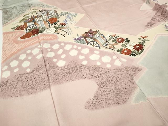 平和屋着物●訪問着　絞り　刺繍　御所車花文　金彩　正絹　逸品　CABH9969ut