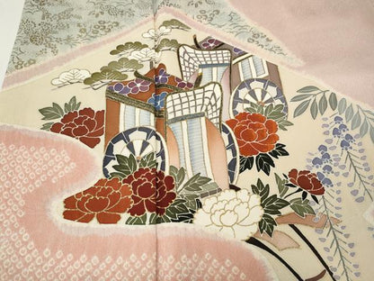 平和屋着物●訪問着　絞り　刺繍　御所車花文　金彩　正絹　逸品　CABH9969ut