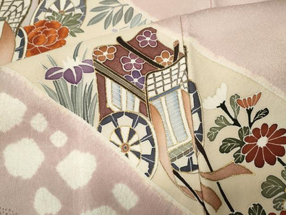 平和屋着物●訪問着　絞り　刺繍　御所車花文　金彩　正絹　逸品　CABH9969ut