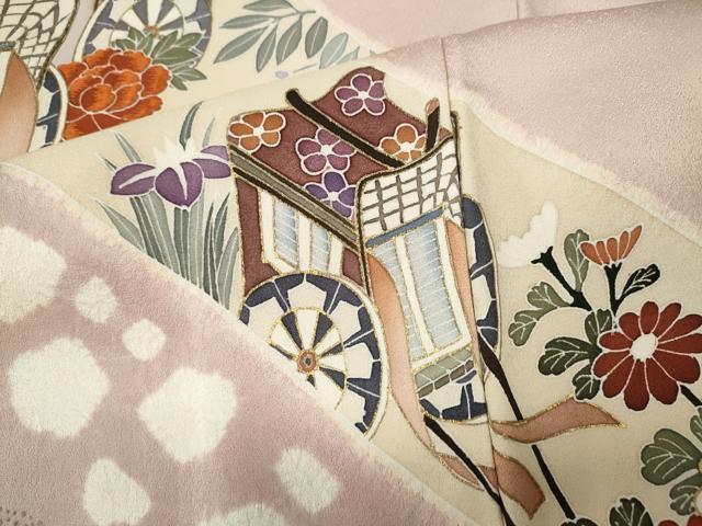 平和屋着物●訪問着　絞り　刺繍　御所車花文　金彩　正絹　逸品　CABH9969ut