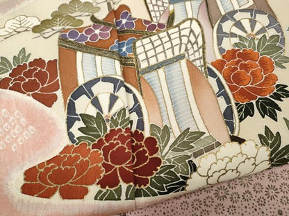 平和屋着物●訪問着　絞り　刺繍　御所車花文　金彩　正絹　逸品　CABH9969ut