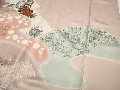 平和屋着物●訪問着　絞り　刺繍　御所車花文　金彩　正絹　逸品　CABH9969ut
