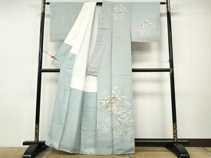 平和屋着物●訪問着　駒刺繍　渡橋草花文　暈し染め　正絹　逸品　CABH9970ut